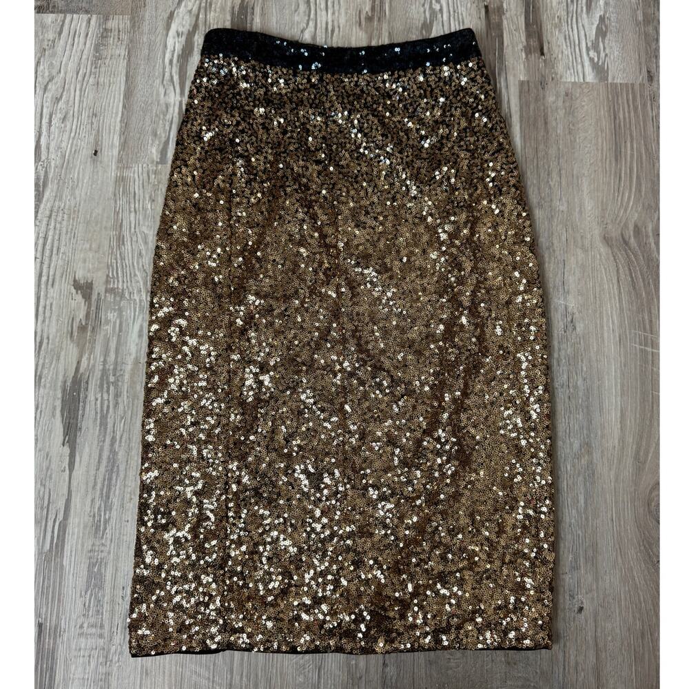 Nikibiki Gold & Black Sequined Midi Pencil Skirt Evening Formal Womens Size S